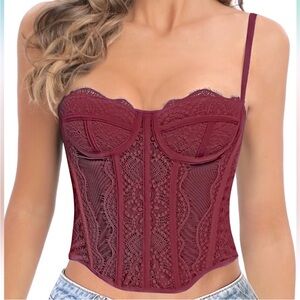 Elegant Raxnode Burgundy Lace Bustier Corset, Size large